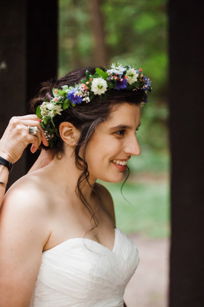 Flower Crown by Take Your Pick Flower Farm, Treman State Park Wedding at North Pavilion, Treman State Park Cabins, Treman State Park Rim Trail, and Treman State Park Gorge Trail in Ithaca, NY